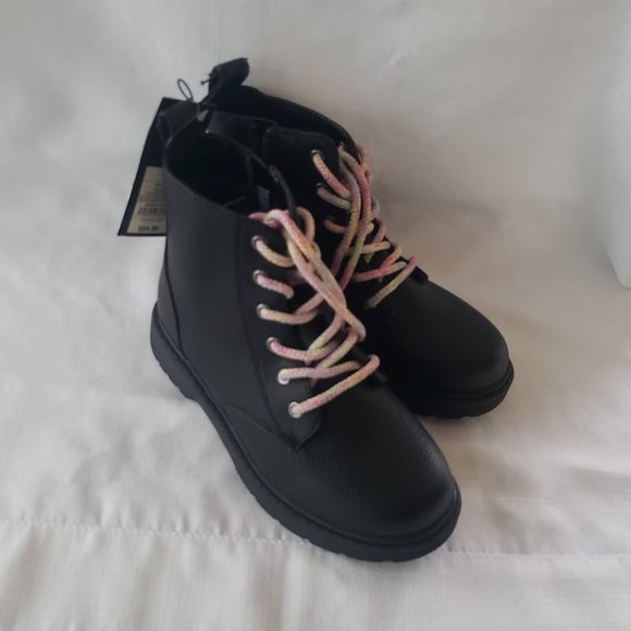 Art Class Zoe Zipper Lace-Up Combat Boots - Black -Girls Size 2 - NEW - Picture 1 of 5